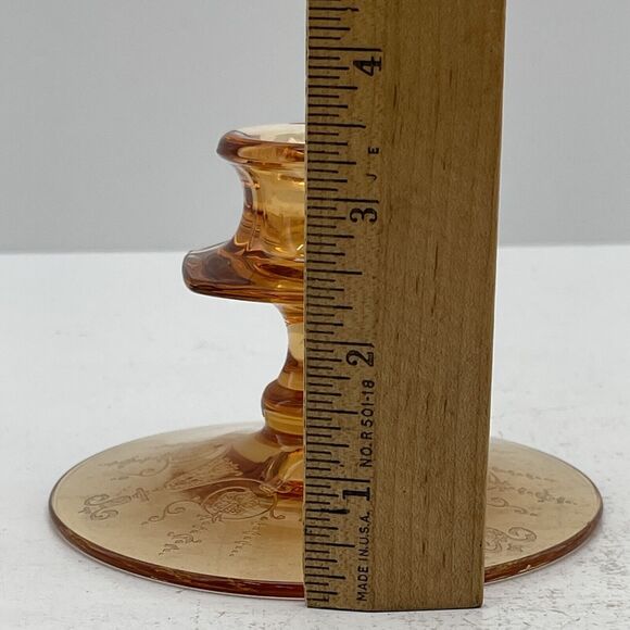 Vintage Amber Glass Candlestick Holders Etched Footed Candle Holder - Few Cracks - Picture 11 of 12
